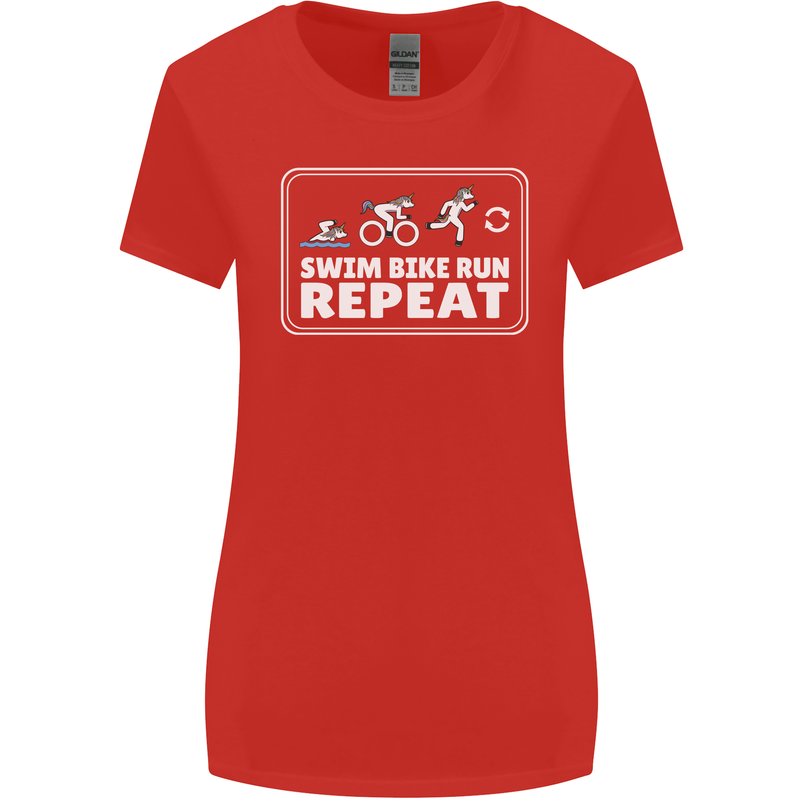 Triathlon Running Swimming Cycling Unicorn Womens Wider Cut T-Shirt Red