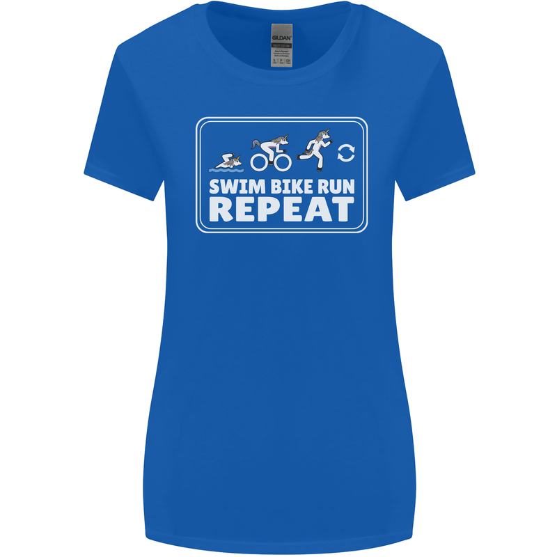 Triathlon Running Swimming Cycling Unicorn Womens Wider Cut T-Shirt Royal Blue