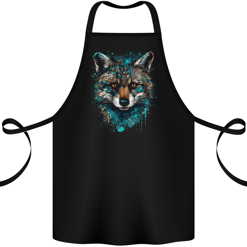 Tribal Fox With a Watercolour Effect Cotton Apron 100% Organic Black