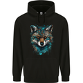 Tribal Fox With a Watercolour Effect Mens 80% Cotton Hoodie Black