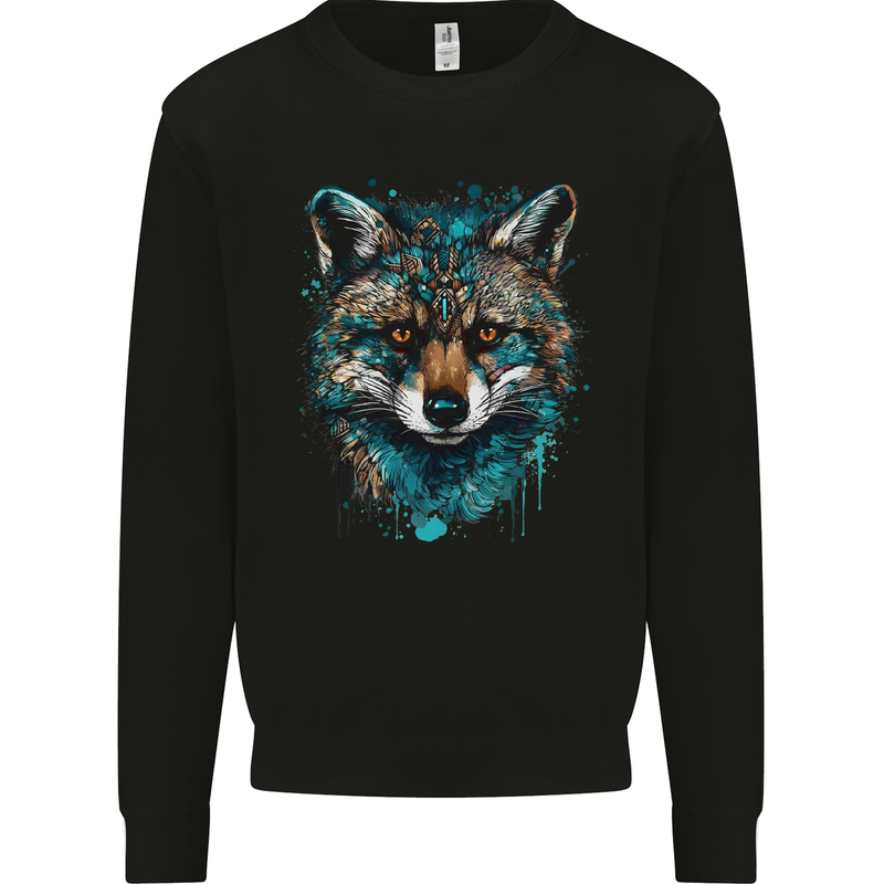 Tribal Fox With a Watercolour Effect Mens Sweatshirt Jumper Black