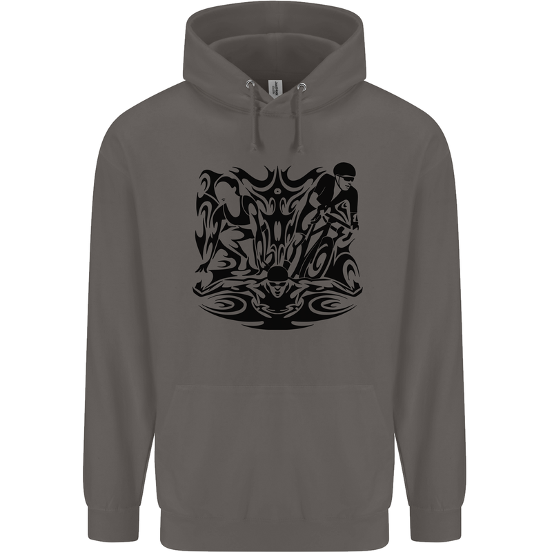 Tribal Triathlon Swimming Running Cycling Mens 80% Cotton Hoodie Charcoal