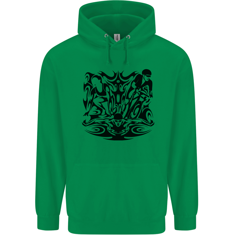 Tribal Triathlon Swimming Running Cycling Mens 80% Cotton Hoodie Irish Green