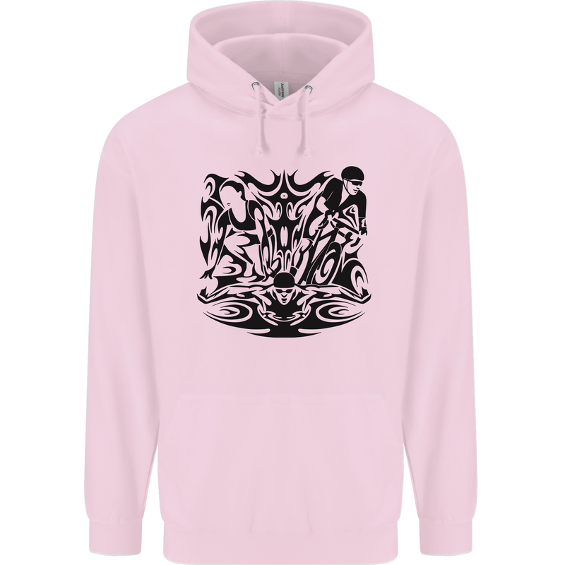Tribal Triathlon Swimming Running Cycling Mens 80% Cotton Hoodie Light Pink