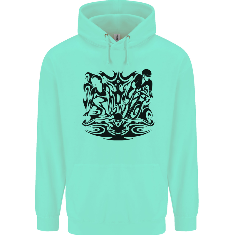 Tribal Triathlon Swimming Running Cycling Mens 80% Cotton Hoodie Peppermint