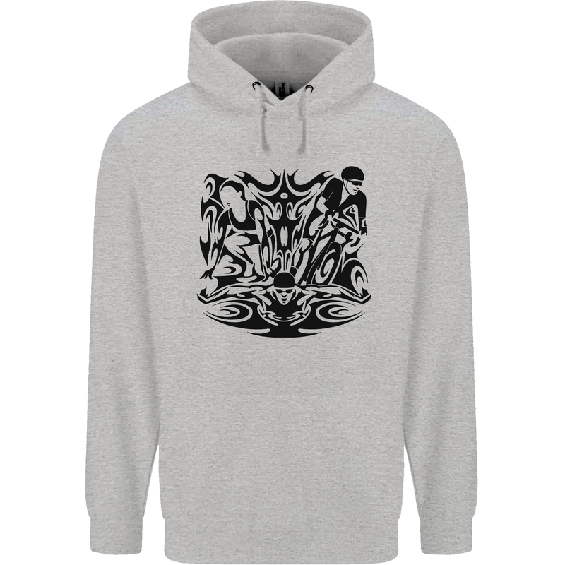 Tribal Triathlon Swimming Running Cycling Mens 80% Cotton Hoodie Sports Grey