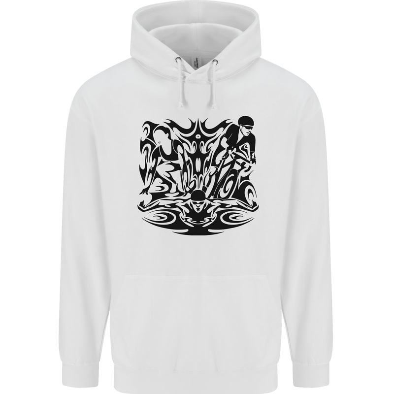 Tribal Triathlon Swimming Running Cycling Mens 80% Cotton Hoodie White