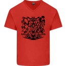 Tribal Triathlon Swimming Running Cycling Mens V-Neck Cotton T-Shirt Red