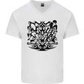 Tribal Triathlon Swimming Running Cycling Mens V-Neck Cotton T-Shirt White