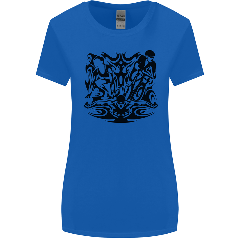 Tribal Triathlon Swimming Running Cycling Womens Wider Cut T-Shirt Royal Blue
