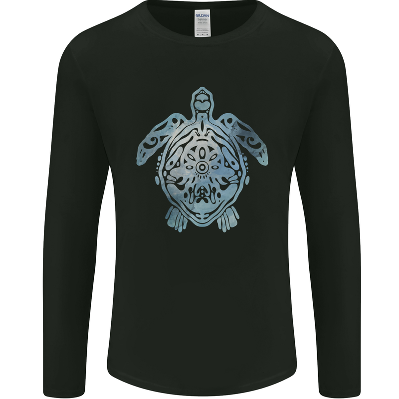 Tribal Turtle Mens Long Sleeve T-Shirt Black