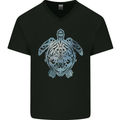 Tribal Turtle Mens V-Neck Cotton T-Shirt Black