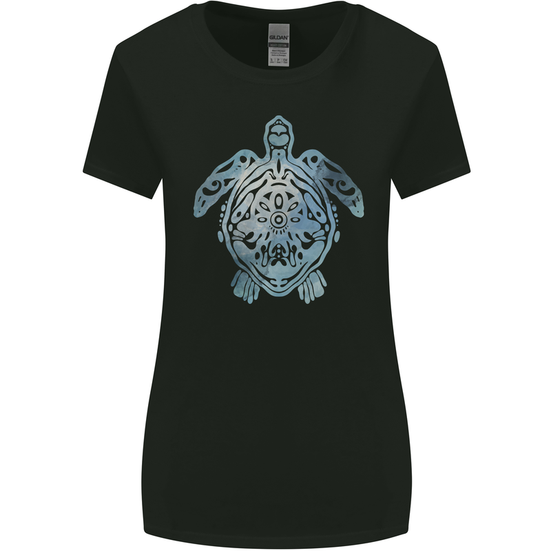 Tribal Turtle Womens Wider Cut T-Shirt Black