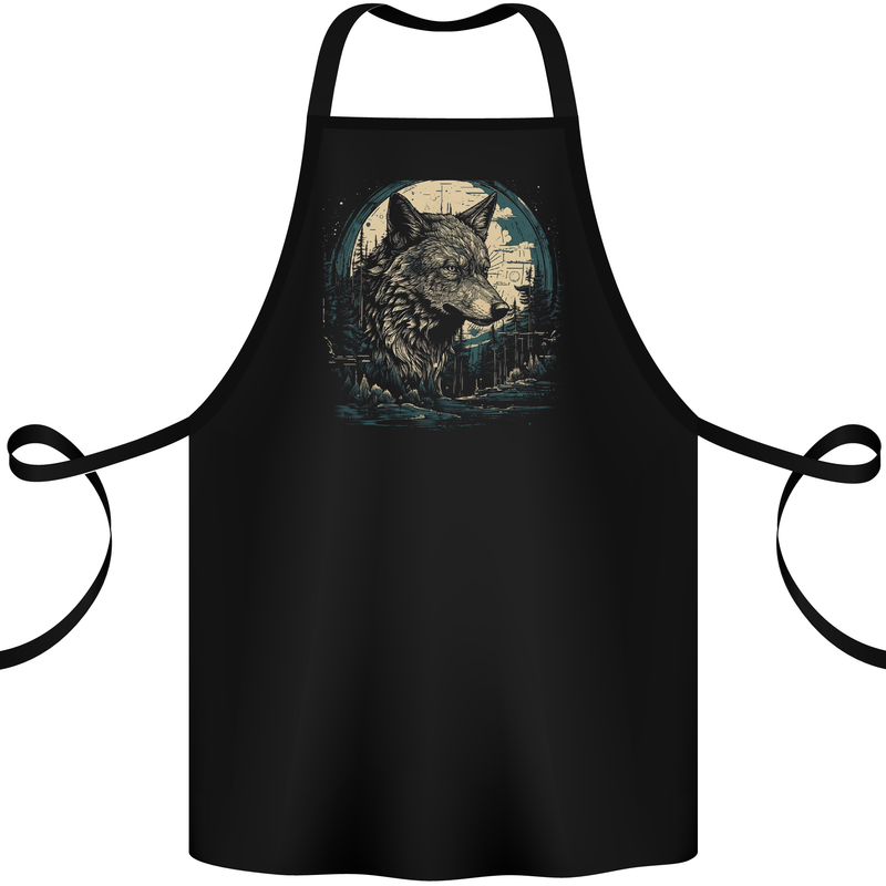 Tribal Wolf With the Moon Werewolf Lycan Cotton Apron 100% Organic Black