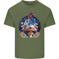 Trippy Alice Magic Mushrooms LSD Mens Cotton T-Shirt Tee Top Military Green