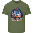 Trippy Alice Magic Mushrooms LSD Mens Cotton T-Shirt Tee Top Military Green
