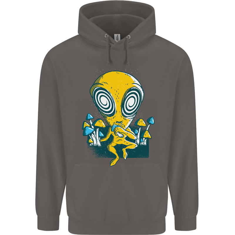 Trippy Alien LSD Magic Mushrooms Twisted Mens 80% Cotton Hoodie Charcoal