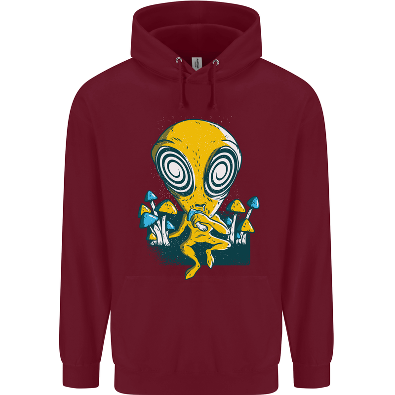 Trippy Alien LSD Magic Mushrooms Twisted Mens 80% Cotton Hoodie Maroon