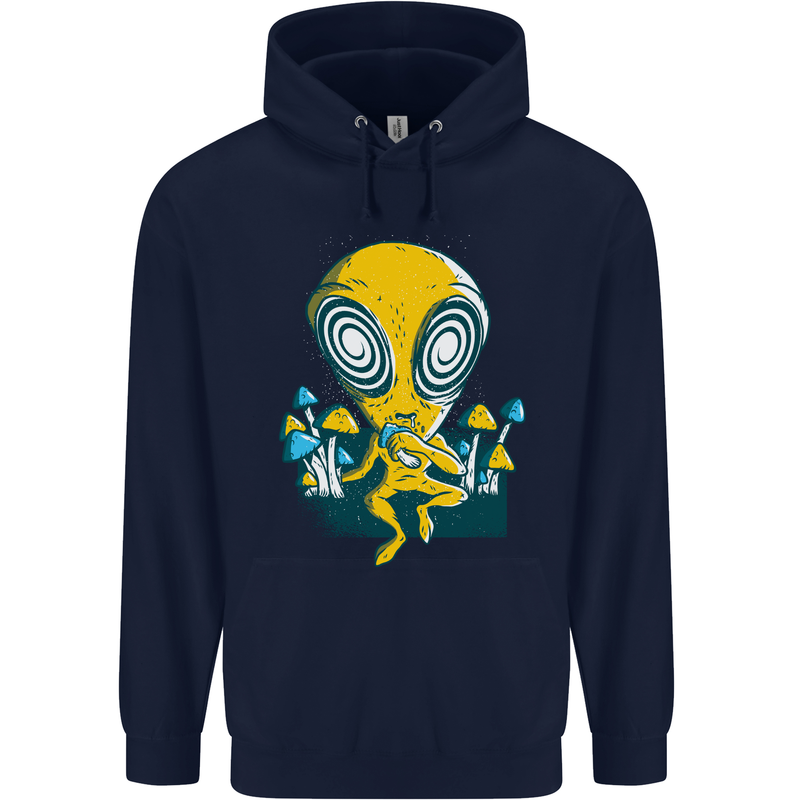 Trippy Alien LSD Magic Mushrooms Twisted Mens 80% Cotton Hoodie Navy Blue