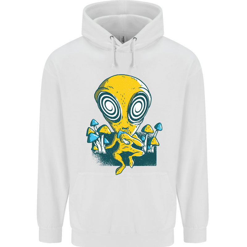 Trippy Alien LSD Magic Mushrooms Twisted Mens 80% Cotton Hoodie White