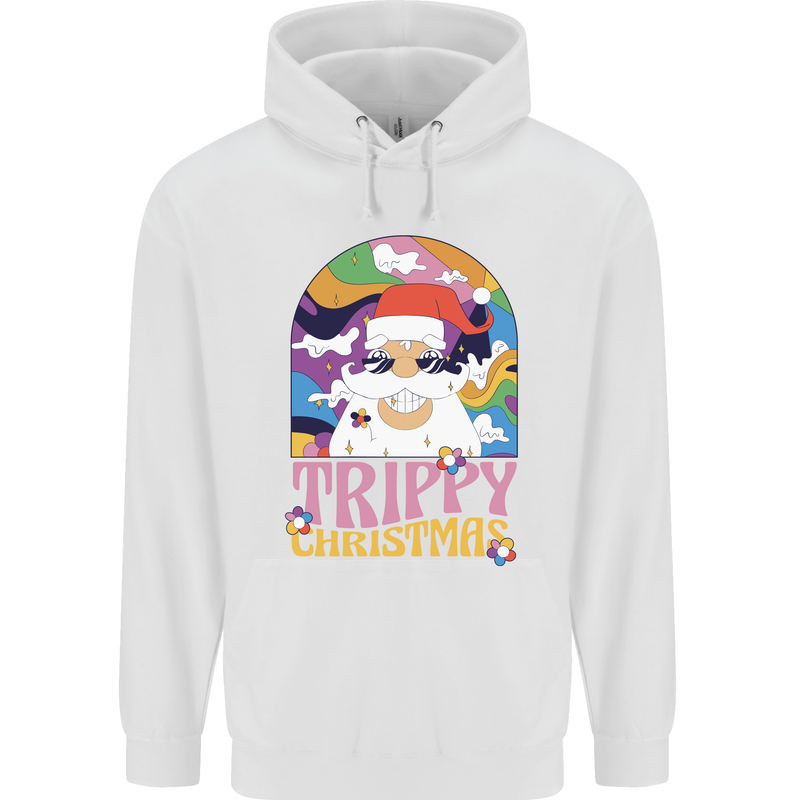 Trippy Christmas LSD Santa Magic Mushrooms Xmas Childrens Kids Hoodie White