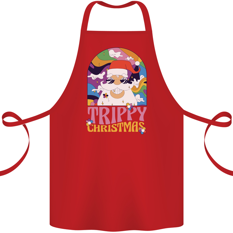 Trippy Christmas LSD Santa Magic Mushrooms Xmas Cotton Apron 100% Organic Red
