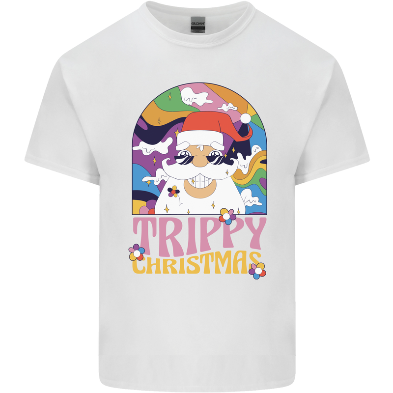Trippy Christmas LSD Santa Magic Mushrooms Xmas Mens Cotton T-Shirt Tee Top White
