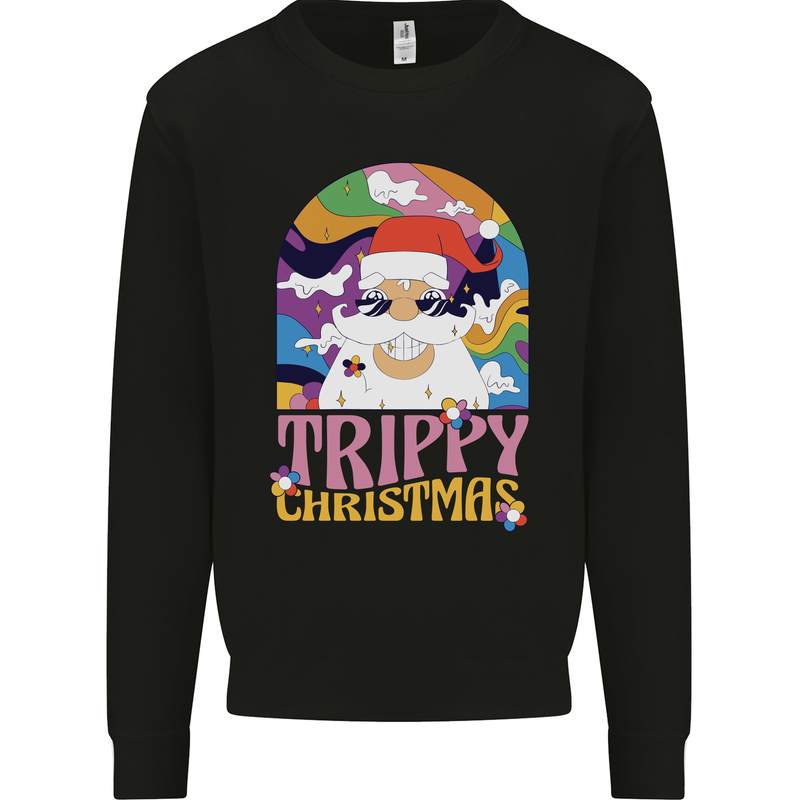 Trippy Christmas LSD Santa Magic Mushrooms Xmas Mens Sweatshirt Jumper Black