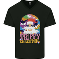 Trippy Christmas LSD Santa Magic Mushrooms Xmas Mens V-Neck Cotton T-Shirt Black