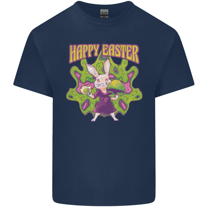 Trippy Easter Magic Mushrooms LSD Kids T-Shirt Childrens Navy Blue