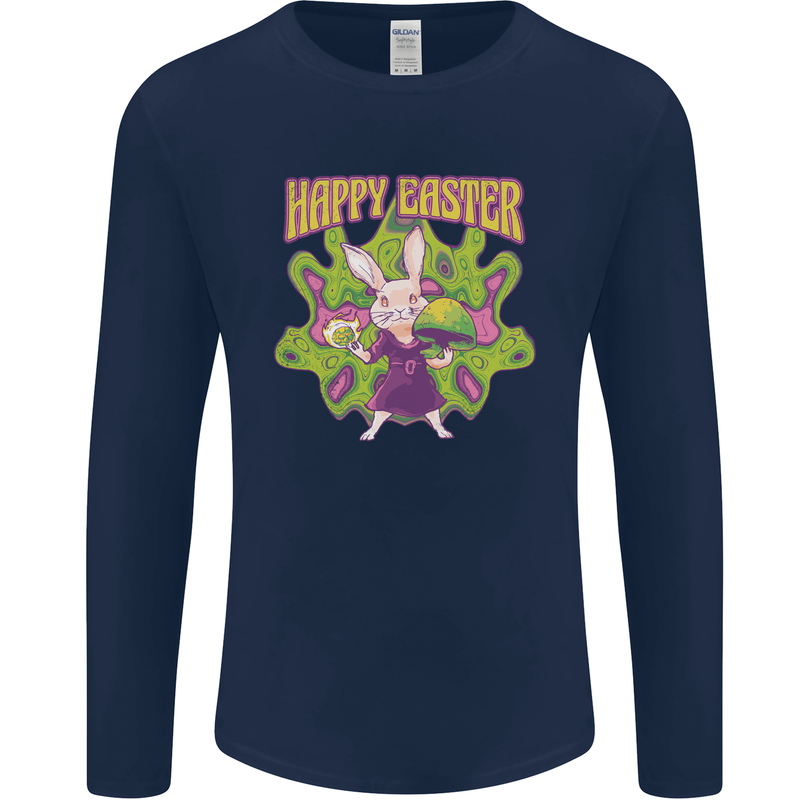 Trippy Easter Magic Mushrooms LSD Mens Long Sleeve T-Shirt Navy Blue