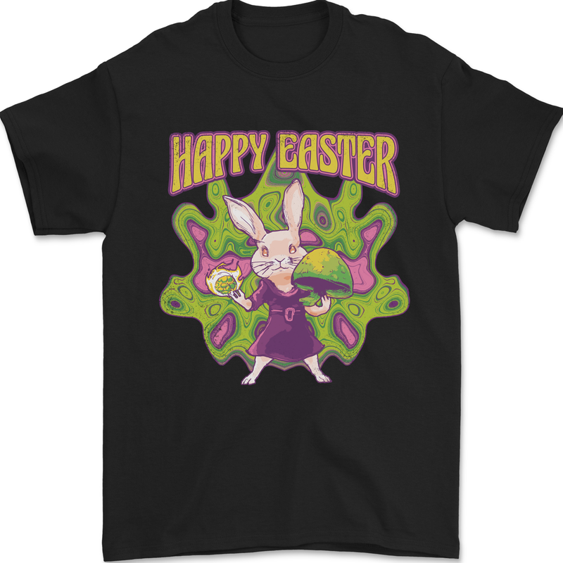 Trippy Easter Magic Mushrooms LSD Mens T-Shirt 100% Cotton Black