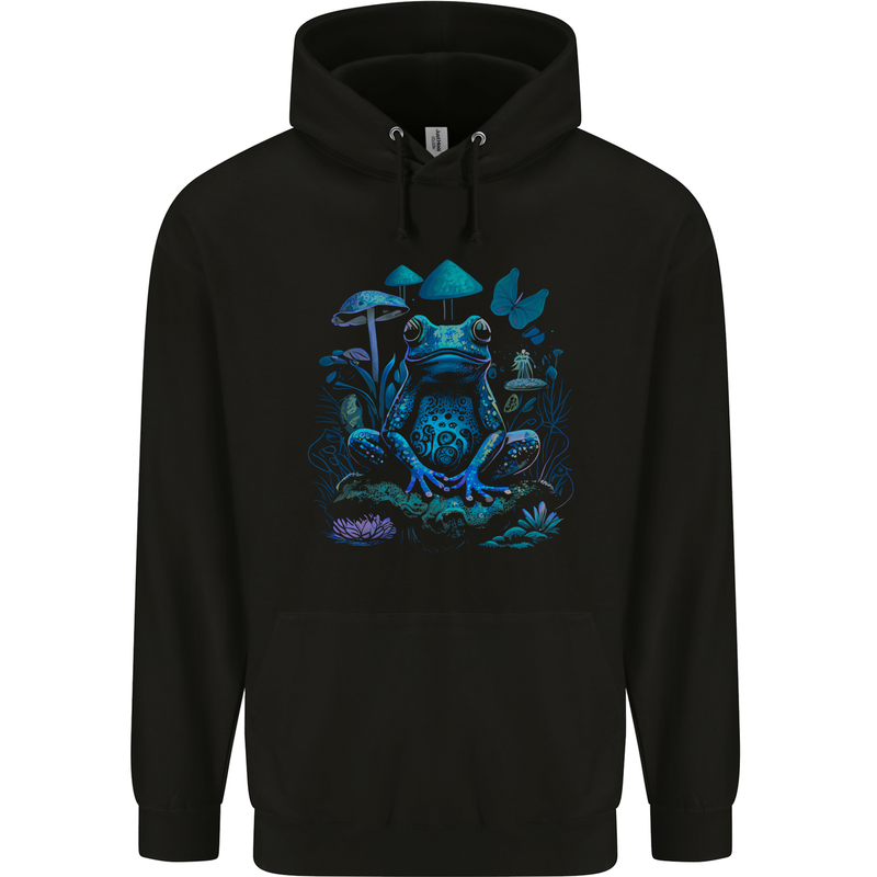 Trippy Frog LSD Magic Mushrooms Festivals Mens 80% Cotton Hoodie Black