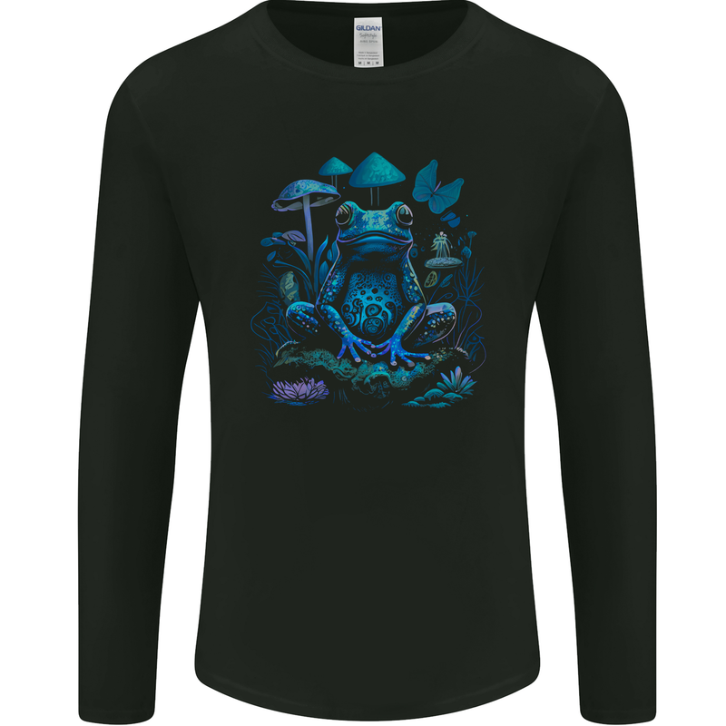 Trippy Frog LSD Magic Mushrooms Festivals Mens Long Sleeve T-Shirt Black