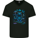 Trippy Frog LSD Magic Mushrooms Festivals Mens V-Neck Cotton T-Shirt Black