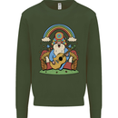 Trippy Guitar Hippy Gnome Magic Mushrooms Mens Sweatshirt Jumper Forest Green