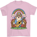 Trippy Guitar Hippy Gnome Magic Mushrooms Mens T-Shirt 100% Cotton Light Pink