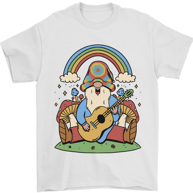 Trippy Guitar Hippy Gnome Magic Mushrooms Mens T-Shirt 100% Cotton White