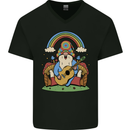 Trippy Guitar Hippy Gnome Magic Mushrooms Mens V-Neck Cotton T-Shirt Black