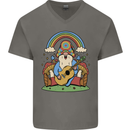 Trippy Guitar Hippy Gnome Magic Mushrooms Mens V-Neck Cotton T-Shirt Charcoal