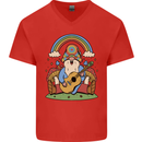Trippy Guitar Hippy Gnome Magic Mushrooms Mens V-Neck Cotton T-Shirt Red