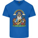 Trippy Guitar Hippy Gnome Magic Mushrooms Mens V-Neck Cotton T-Shirt Royal Blue