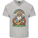 Trippy Guitar Hippy Gnome Magic Mushrooms Mens V-Neck Cotton T-Shirt Sports Grey