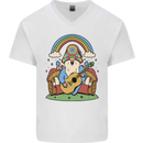Trippy Guitar Hippy Gnome Magic Mushrooms Mens V-Neck Cotton T-Shirt White