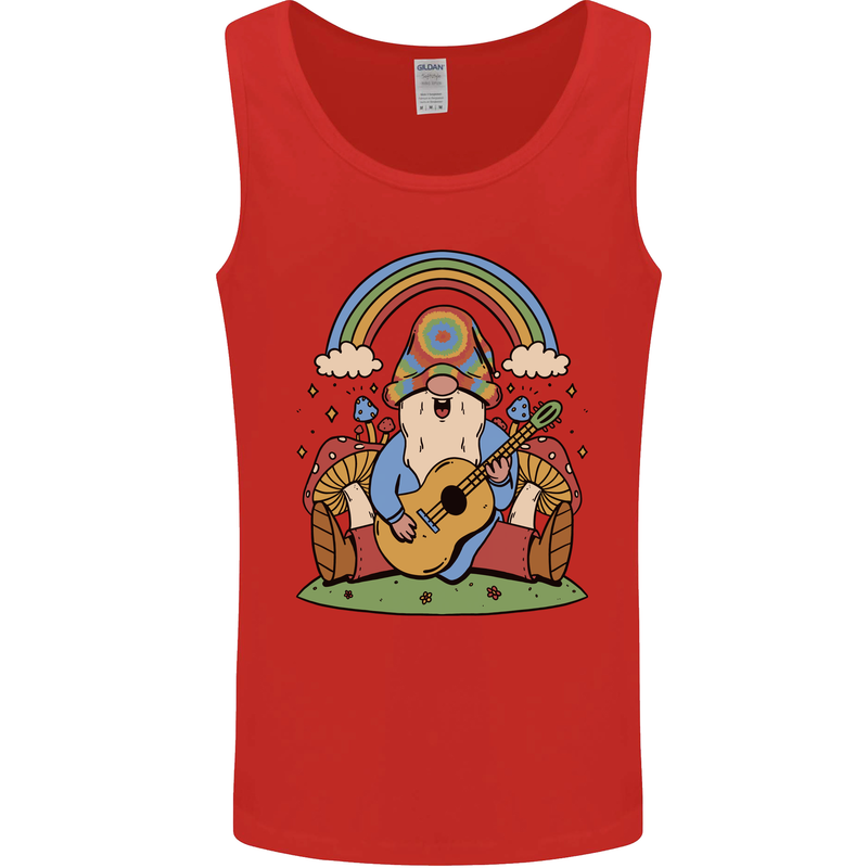 Trippy Guitar Hippy Gnome Magic Mushrooms Mens Vest Tank Top Red