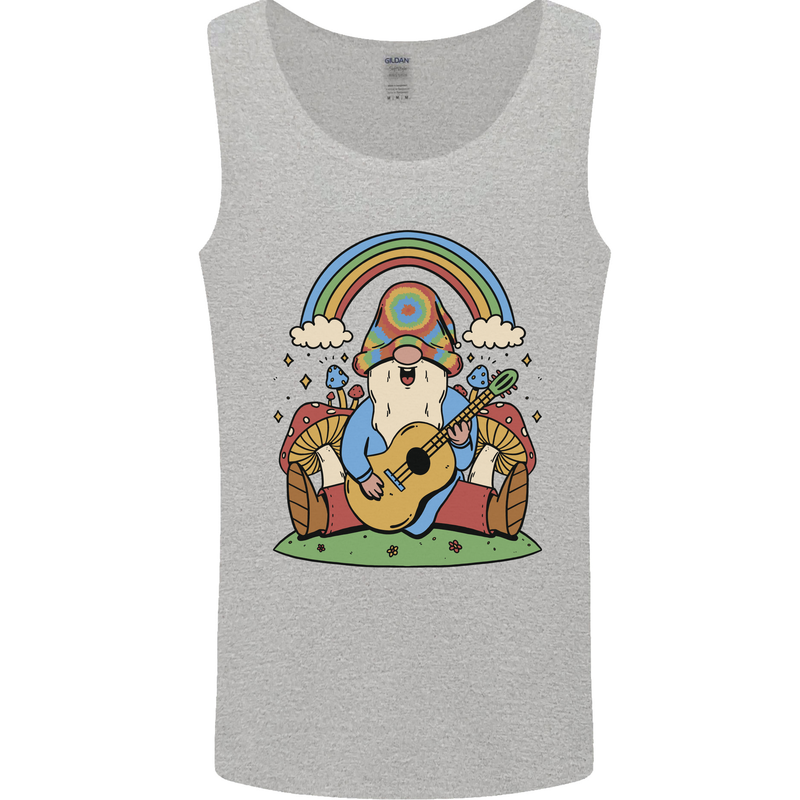 Trippy Guitar Hippy Gnome Magic Mushrooms Mens Vest Tank Top Sports Grey