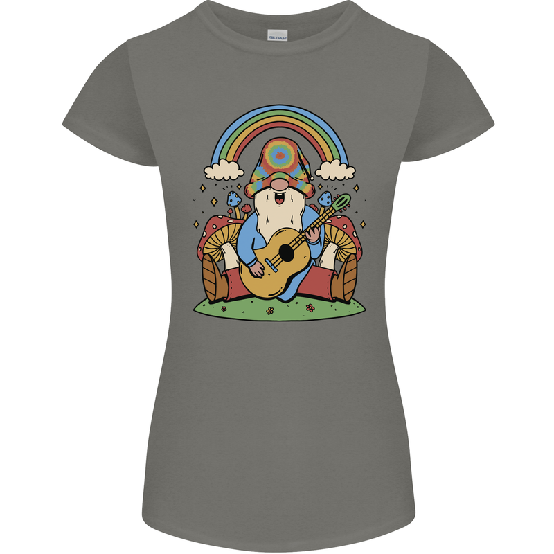 Trippy Guitar Hippy Gnome Magic Mushrooms Womens Petite Cut T-Shirt Charcoal