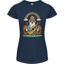Trippy Guitar Hippy Gnome Magic Mushrooms Womens Petite Cut T-Shirt Navy Blue