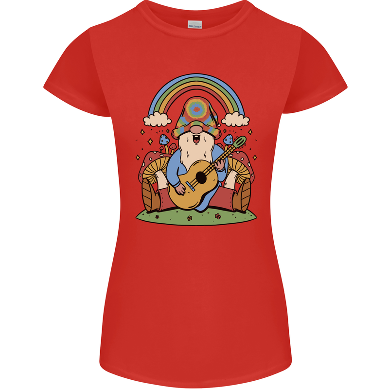 Trippy Guitar Hippy Gnome Magic Mushrooms Womens Petite Cut T-Shirt Red