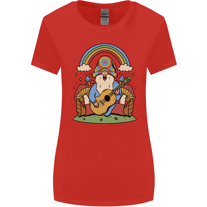 Trippy Guitar Hippy Gnome Magic Mushrooms Womens Wider Cut T-Shirt Red
